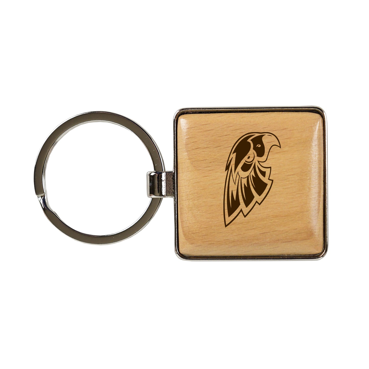 SLIVER AND WOOD KEY SQUARE KEYCHAIN